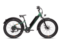Side view of a green RadRover 6 Plus step-thru electric fat tire bike